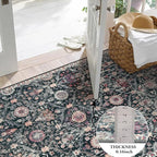 Lahome Moroccan Trellis Washable Round Area Rug, Round Rug 5ft Soft Non-Slip, Non-Shedding Distressed Circle Carpet for Bedroom Living Room Bathroom Nursery Kitchen, Black/Multi