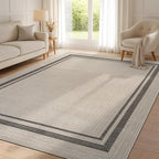 Beverly Rug Easy Jute Bordered Rug 8x10 Washable Durable Indoor Outdoor Area Rugs for Living Dining Room Patio Office Stain Resistant Non Shedding Casual Indoor Outside Carpet 8 x 10 Off-White