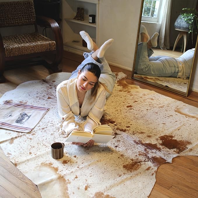 Genuine Cowhide Rug - Natural Leather Hide Rugs for Living Room & Area Rug for Bedroom - Real Cowhides Rug for Rustic Home Decor - Brown Speckled Cowhide Rugs Collection