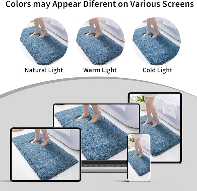 Blue Bathroom Rug 24x36 Non Slip Fluffy Bath Mat for Bathroom Floor Washable Plush Luxury Bath Rug for Tub Soft Shaggy Absorbent Shower Sink Mat