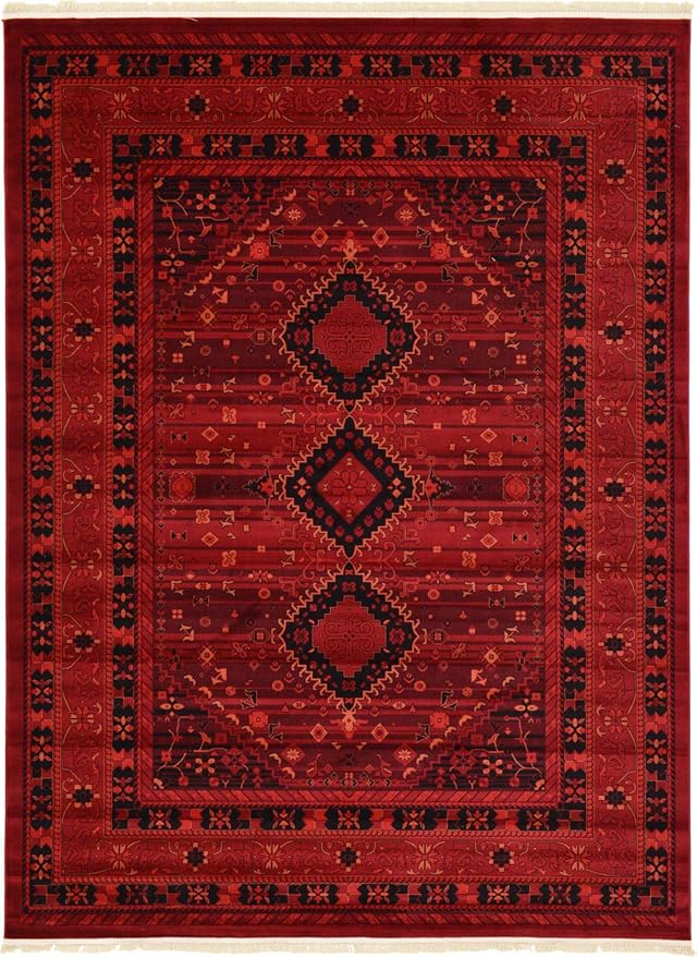 Unique Loom Tekke Collection Area Rug - Sheibani (9' x 12' Rectangle, Red/ Black)