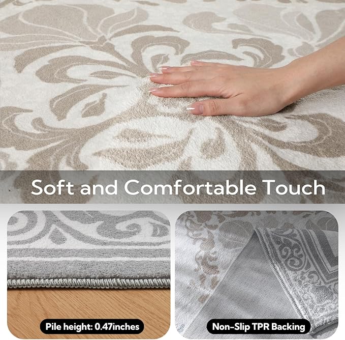 SOULFUL Medium Pile 3x5 Area Rug - Soft Foot Feel Small Entryway Rug - Light Taupe Boho Floral - Washable Non-Slip - Perfect for Living Room Bedroom Foot Kids Room Reading Nook