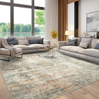 6x9 Abstract Area Rugs for Living Room 6 x 9 Washable Non Slip Low Pile Rugs for Bedroom Dining Room Foldable Thin Brown Grey