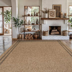 Easy Jute Rugs 10x14 Bordered Natural Color Living Room Indoor Outdoor Area Rug for Patio and Kitchen Rug High Traffic Washable Easy to Clean Solid Boho Woven Design Outside Carpet (10 x 14)