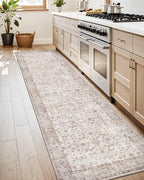 LUMI Washable Kitchen Rug, 23x59 Non-Slip Indoor Hallway Runner, Soft Low Pile Vintage Distressed Area Rugs for Laundry, Bedroom, Beige