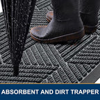 Kitinjoy Front Door Mat Outside Entrance, Sturdy Natural Dirt Trapper, Heavy Duty Rubber Doormat, Low Profile Non-Slip Backing, Easy Clean Floor Mat for Indoor Outdoor Entry, 47X23 Inch, Grey