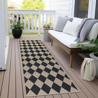 Easy Jute Checkered Runner Rug, 2x6 Black Modern Washable Rugs Runner for Hallway Non-Slip Long Kitchen Rug, Geometric Diamond Indoor Outdoor Carpet for Porch Laundry Entryway
