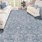 SERISSA Boho Area Rug 5x7 Blue Grey, Washable Large Rugs for Living Room, Ultra Soft Non-Slip Bedroom Rug Print Distressed Vintage Floral Carpet Rug for Dining Room Dorm Office Home Decor