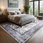 Area Rug for Living Room, 9x12 Machine Washable Non Slip Large Faux Wool Throw Rug, 0.3″ Low Pile & Non-Shedding Boho Large Carpet Rugs for for Dining Room, Bedroom, Office (Gray Purple)