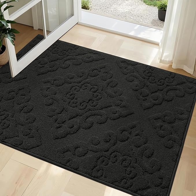 COSY HOMEER Door Mat 32”x48”,Absorbent Dirt Trapper Entryway Rugs,Non-Slip Welcome Mat,Washable Entry Rugs,Low Pile Doormat for Front Back Door,Wet Shoes & Paws,Black