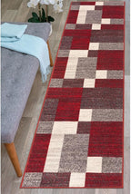 Rugshop Red Modern Geometric Boxes Non-Slip Area Rug Non-Shedding for Hallway, Entryway and Kitchen, 2' x 7'2" (22" X 84")