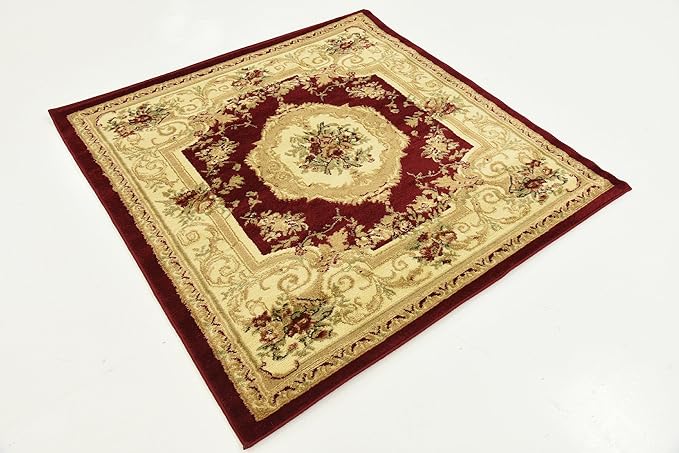 Unique Loom Versailles Collection Traditional Classic Floral Motif Area Rug (4' 0 x 4' 0 Square, Burgundy/ Ivory)