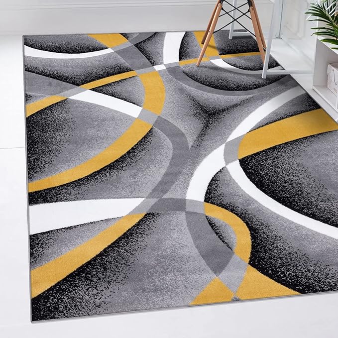 2305 Geometric Abstract Yellow 5x7 Area Rugs for Living Room