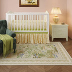 Rugcomf 6x9 Area Rugs Impressionist-Style Vintage Washable Rug Non Slip Low Pile Large Rug for Living Room Bedroom Farmhouse Dining Room Kids Playroom, Beige