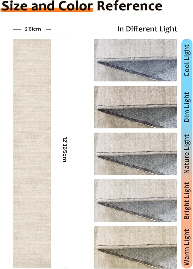 Art&Tuft Non-Slip Runner Rug - 2x12 Runner Rug Washable Low-Pile Rugs Runners, Soft Distressed Carpet Runner for Bedroom Bathroom Kitchen Laundry Living Room, Beige