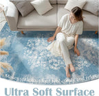 jinchan Washable Area Rug 6x9 for Living Room Soft Faux Wool Ultra-Thin Stain Resistant Non-Slip Distressed Vintage Floral Rug Large Carpet for Bedroom, Dining Room, Home Office, Nursery(Blue, 6'x9')
