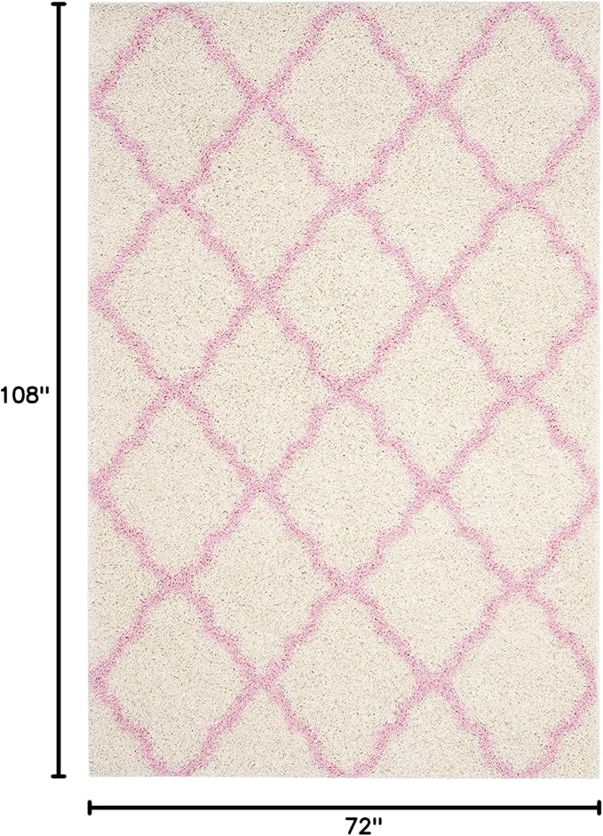 SAFAVIEH Dallas Shag Collection Area Rug - 6' x 9', Ivory & Light Pink, Trellis Design, Non-Shedding & Easy Care, 1.5-inch Thick Ideal for High Traffic Areas in Living Room, Bedroom (SGD257P)