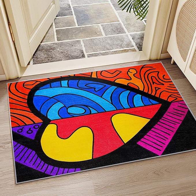 Abstract Area Rugs - Colorful Pop Art Rug 3x5, Hippie Aesthetic Funky Washable Lightweight Carpet Room Decor #C120