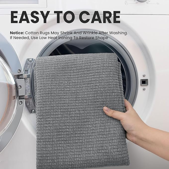 EARTHALL Washable Area Rug 2x3 Ft Non Slip Rugs for Entryway, Braided Small Throw Rugs with Rubber Backing Door Mat Indoor Outdoor Entrance Cotton Woven Rug for Kitchen Foyer Front Door, Charcoal Gray