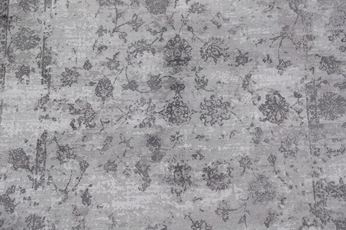 Rug Source Modern Collection, 5x8 Abstract Rug, Hand Knotted Greys & Charcoal Floral Rug, Oriental 100% Silk Carpet for Foyer, Entryway and Hallway