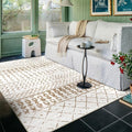 4x6 Machine Washable Area Rug for Living Room, Brown White Vintage Moroccan Rug Large Non-Slip Low Pile Soft Faux Wool Carpet, Kids and Pets Friendly for Bedroom Dining Room Farmhouse Home Decor Rug