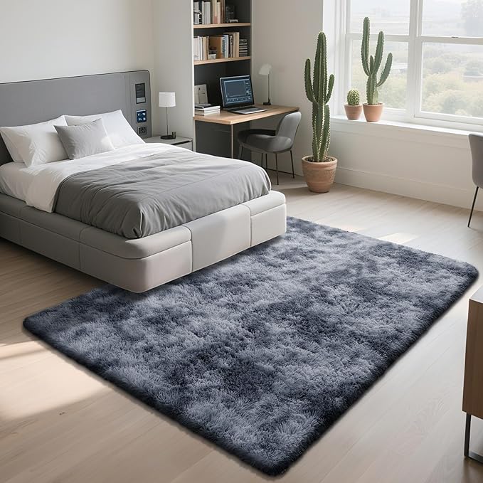 Fluffy Rug Shaggy Area Rug, Mottling Dark Grey 10x14 Area Rugs for Bedroom, Super Soft Shaggy Rugs for Living Room Bedroom Kids Room Home Decor, Upgrade Anti-Skid Rectangular Fuzzy Rug