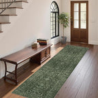 Washable Area Rug 2x6 Green Runner Rugs for Living Room, Vintage Boho Hallway Large Rug for Bedroom Dining Room Office, Distressed Floral Carpet for Under Table, Soft Non Slip Low Pile Throw Carpet