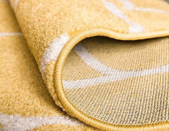 Rugs.com Lattice Frieze Collection Rug – 2' x 13' Runner Yellow Medium Rug Perfect for Living Rooms, Large Dining Rooms, Open Floorplans