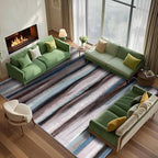 Abstract 5x7 Area Rug, Modern Stripe Pattern Teal Rugs for Living Room, Washable Soft Large Non-Slip Floor Carpet for Dining Room Office Bedroom - Blue/Brown/Multi