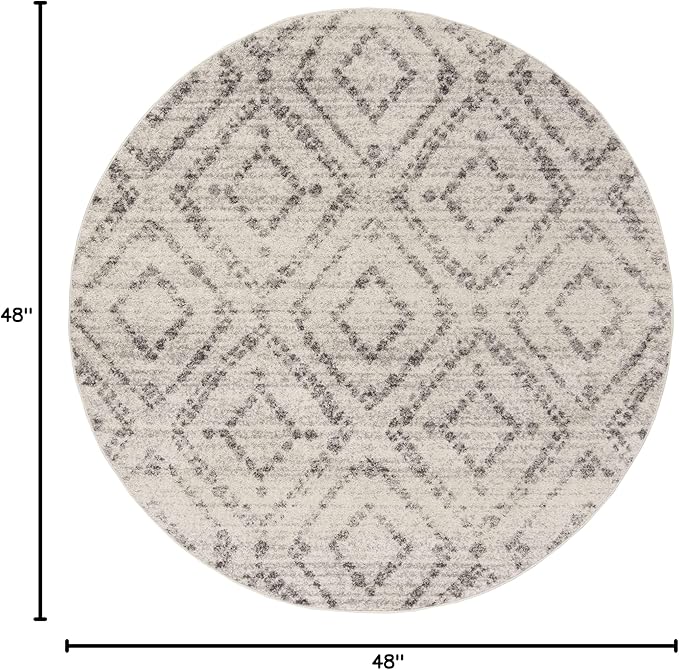 SAFAVIEH Adirondack Collection Area Rug - 4' Round, Light Grey & Grey, Modern Diamond Distressed Design, Non-Shedding & Easy Care, Ideal for High Traffic Areas in Living Room, Bedroom (ADR131C)