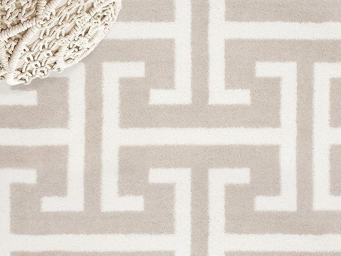Abani Contemporary 3D Beige & White Modern Greek Key Pattern Area Rug - Geometric Meander 4' x 6' Arto Collection Neutral Rug Rugs