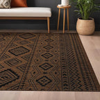 Beverly Rug Waikiki Boho Indoor Outdoor Rug 8x10, Washable Outside Carpet for Patio, Deck, Porch, Bohemian Area Rug, Farmhouse Rugs, Aztec Tribal Rug, Nut Brown and Black
