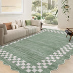 GarveeHome Washable Rug 5x7 for Living Room Large Bedroom Scalloped Rug Non Slip Stain Resistant Modern Border Throw Carpet Soft Boho Rug for Dining Room Nursery Home Office, Green
