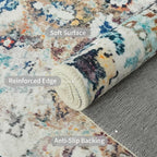 Easy-Going Round Rug 6ft Area Rug Washable Boho Circle Rugs for Living Room Non-Slip Bedroom Rug Low Pile Lightweight Medallion Distressed Throw Rug for Dining Room Kitchen Home Office, Vintage Multi
