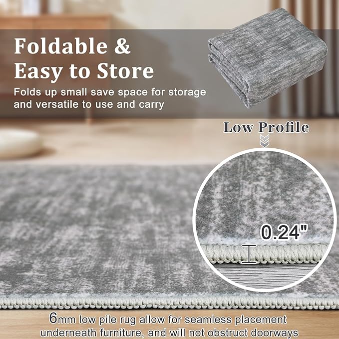 RUGSREAL Small Area Rug 2x3 Entryway Rug Washable Contemporary Bath Mat Modern Solid Indoor Throw Carpet Machine Washable Non-Slip Low-Pile Area Rug for Living Room Bedroom Laundry, 2' x 3' Grey