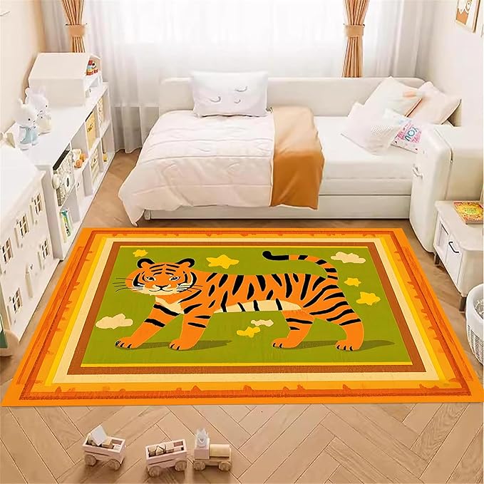 Tiger Rugs for Living Room，3x4ft,Modern Minimalist Style Orange Tiger Rug Suitable for Children's Room，Machine Washable Cute Tiger Rug for Boys and Girls Bedroom Farmhouse Restaurant