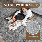 MontVoo-Vintage Area Rug 9X12 Grey Rugs for Living Room-Soft Distressed Printed Rugs for Bedroom-Non Slip Carpet-Machine Washable Rug for Dining Room Living Room Bedside Office