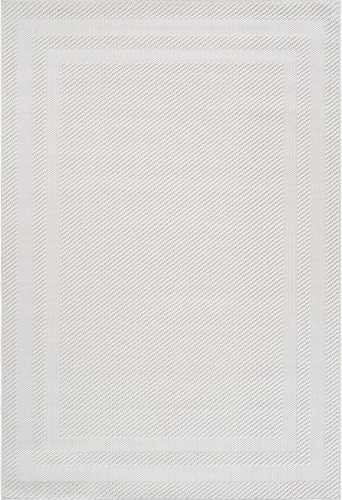 CAMILSON Micro Loop Rug 10x14 Modern Luxury Bordered Large Area Rugs Soft High and Low Pile Stain Resistant Easy-Cleaning Non-Shedding for Living Room Office Indoor Carpet (10 x 14 / White)