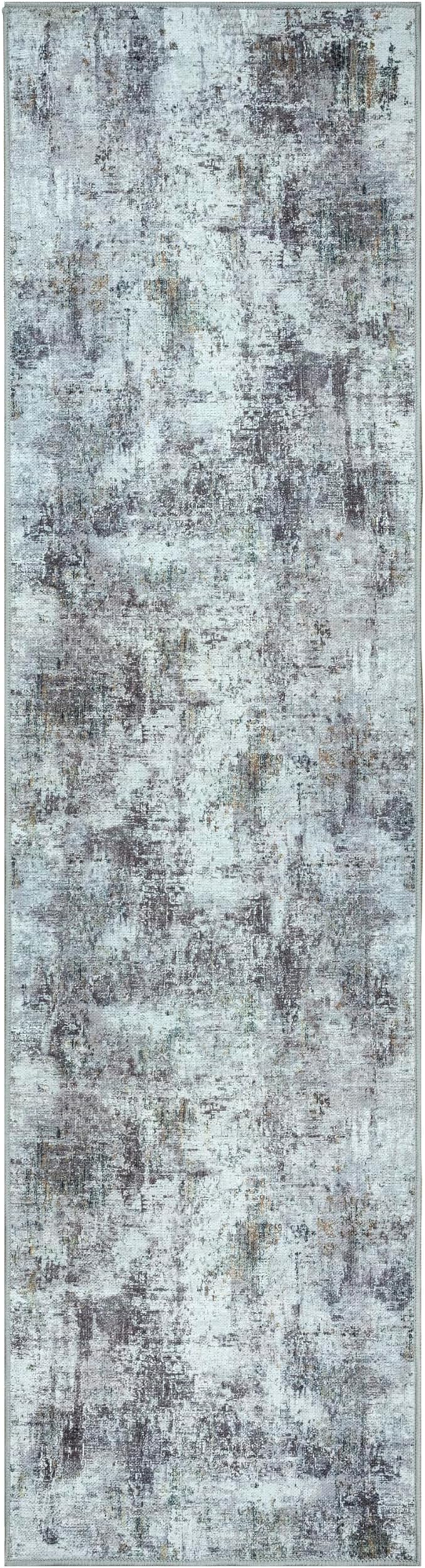 GLN Rugs Contemporary Collection - Machine Washable Area Rug, Contemporary Washable, Non Slip, Low Pile Chenille Rug, Living Room, Bedroom, Kitchen Rug (2'6" x 10' Grey/Green)