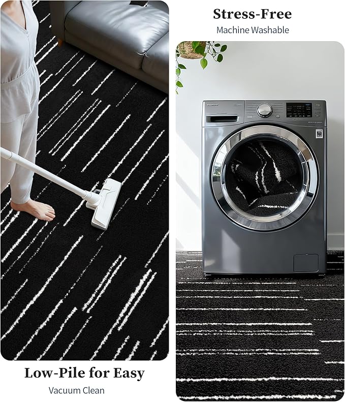 YIHOUSE 8x10 Abstract Line Area Rug, Modern Washable Stain Resistant Rugs Non Slip, Soft Indoor Large Floor Carpet for Living Room, Bedroom,Dining Room, Black and White