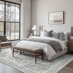 5x7 Area Rug Machine Washable Boho Rug for Living Room,Ultra-Thin Low Pile Carpet,Lightweight Indoor Printed Rug,Non Slip Floral Area Rug for Bedroom, Dining Room, Home Office,Grey Cyan