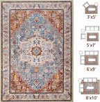 Washable Area Rugs 5x7, Low Pile Soft Vitnage Distressed Rug for Bedroom, Living Room, Dining Room, Non-Slip, Low Pile, Rust Brown