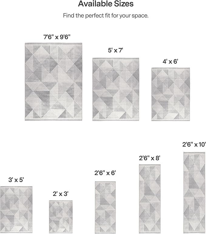 ReaLife Rugs Machine Washable Area Rug - Living Room Bedroom Bathroom Kitchen Entryway Office - Padded Low Pile Stain Resistant Premium - Modern Geometric Contemporary - Miles - Gray 4' x 6'