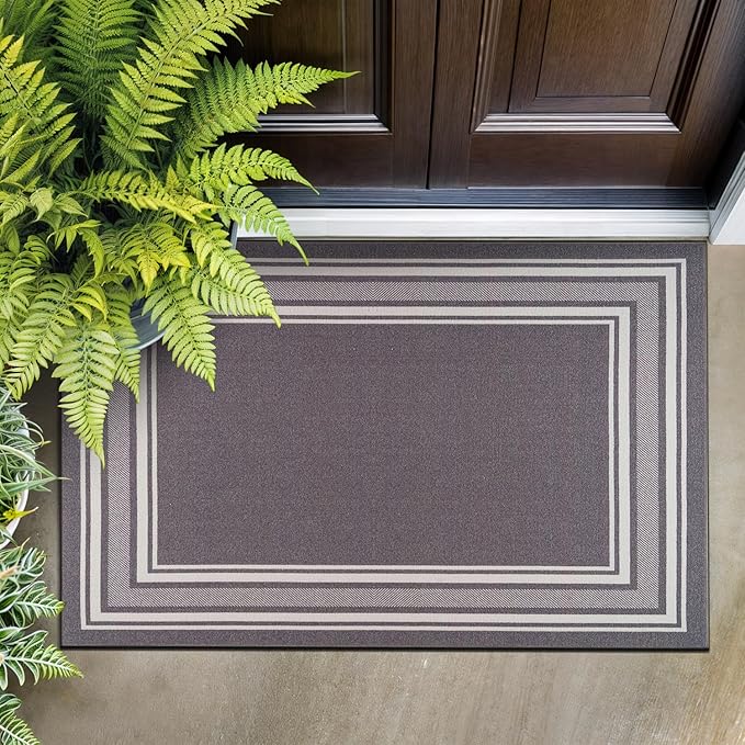 Beverly Rug Non Slip Area Rugs 2x3 Modern Bordered Non Skid Rubber Backing Soft Entryway Rug for Living Dining Room Easy to Clean Non Shedding Kitchen Bedroom Indoor Carpet 2 x 3 Gray