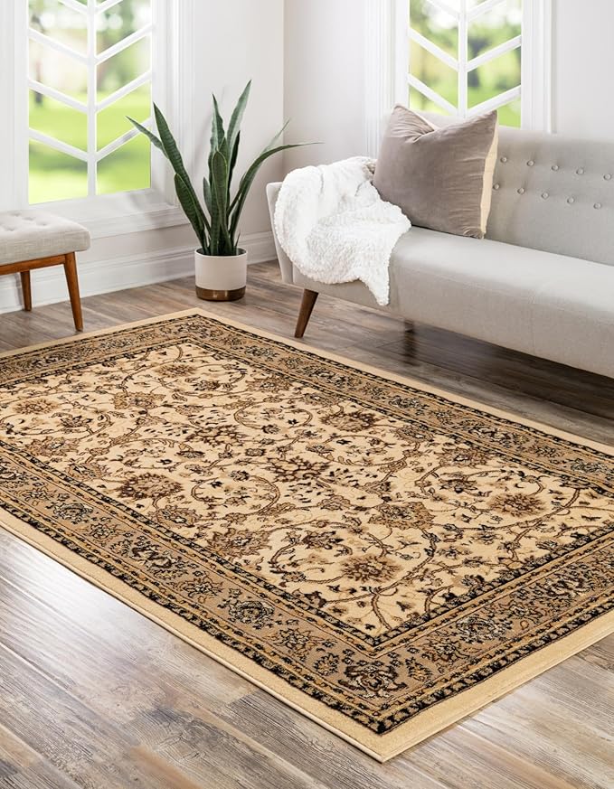 Unique Loom Sialk Hill Collection Area Rug - Washington (4' 1" x 6' 1" Rectangle Ivory/Black)