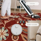Maples Rugs Reggie Floral Area Rug - Made in USA - Low Pile, Non Slip, Pet-Friendly Mat for Living Room, Bedroom, and Office, 7' x 10', Merlot