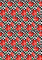 Black and White Checkerboard Pattern with Red Floral Pattern Area Rug for Living Room Bedroom Dining Room Office Guest Room Nursery Room Rustic Low Pile Thin Washable Indoor Mat 8x10