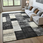 Tepook Modern Area Rug for Living Room, 8x10 Geometric Large Rugs for Bedroom, Washable Patchwork Rug Indoor Non-Slip Throw Carpets for Dining Room Office Farmhouse Home Decor, Black and White