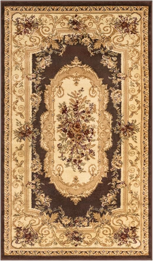 Rugs.com Chateau Collection Rug – 3' x 5' Brown Medium Rug Perfect for Entryways, Kitchens, Breakfast Nooks, Accent Pieces