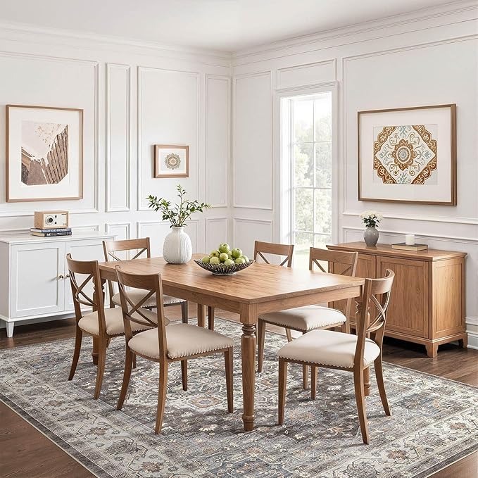 8x10 Area Rugs Living Room: Washable Boho Large Neutral Vintage Soft Rug Stain Resistant Farmhouse Non-Slip Indoor Floor Carpet for Bedroom Nursery Kids Office Dining Room Playroom- Grey Brown